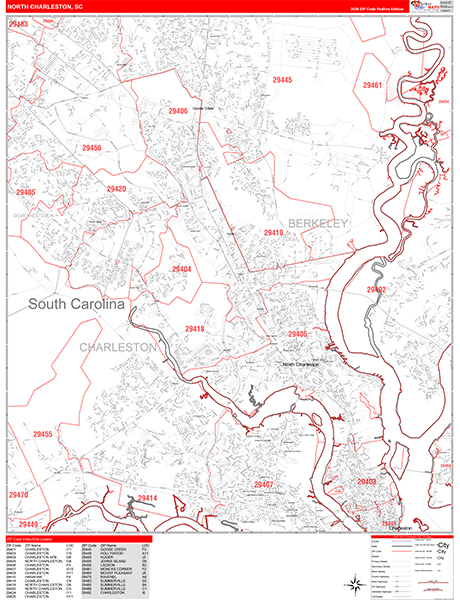 North Charleston Zip Code Wall Map